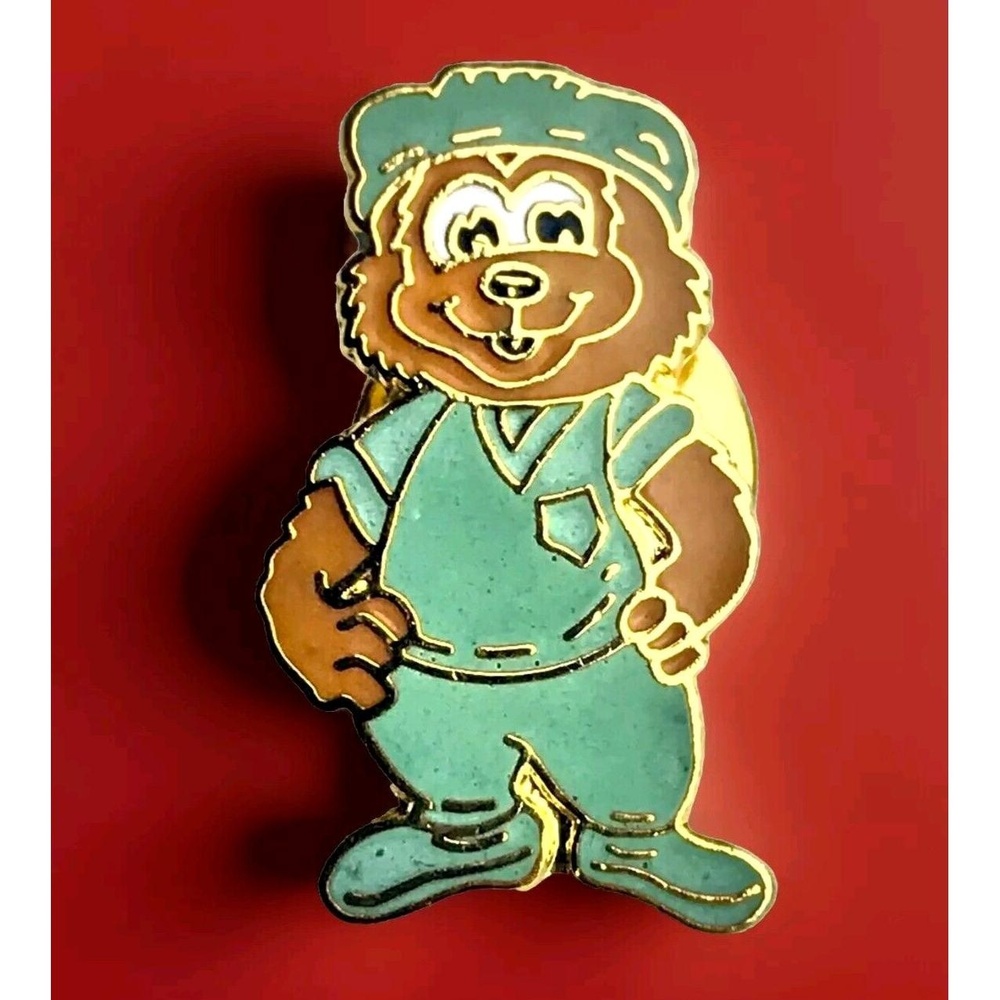 Doctor Bear Dentist Pin Medical Professional Scrubs Gold Tone Enamel